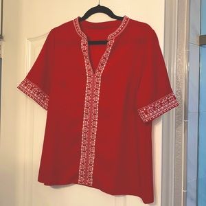 Red embroidered top